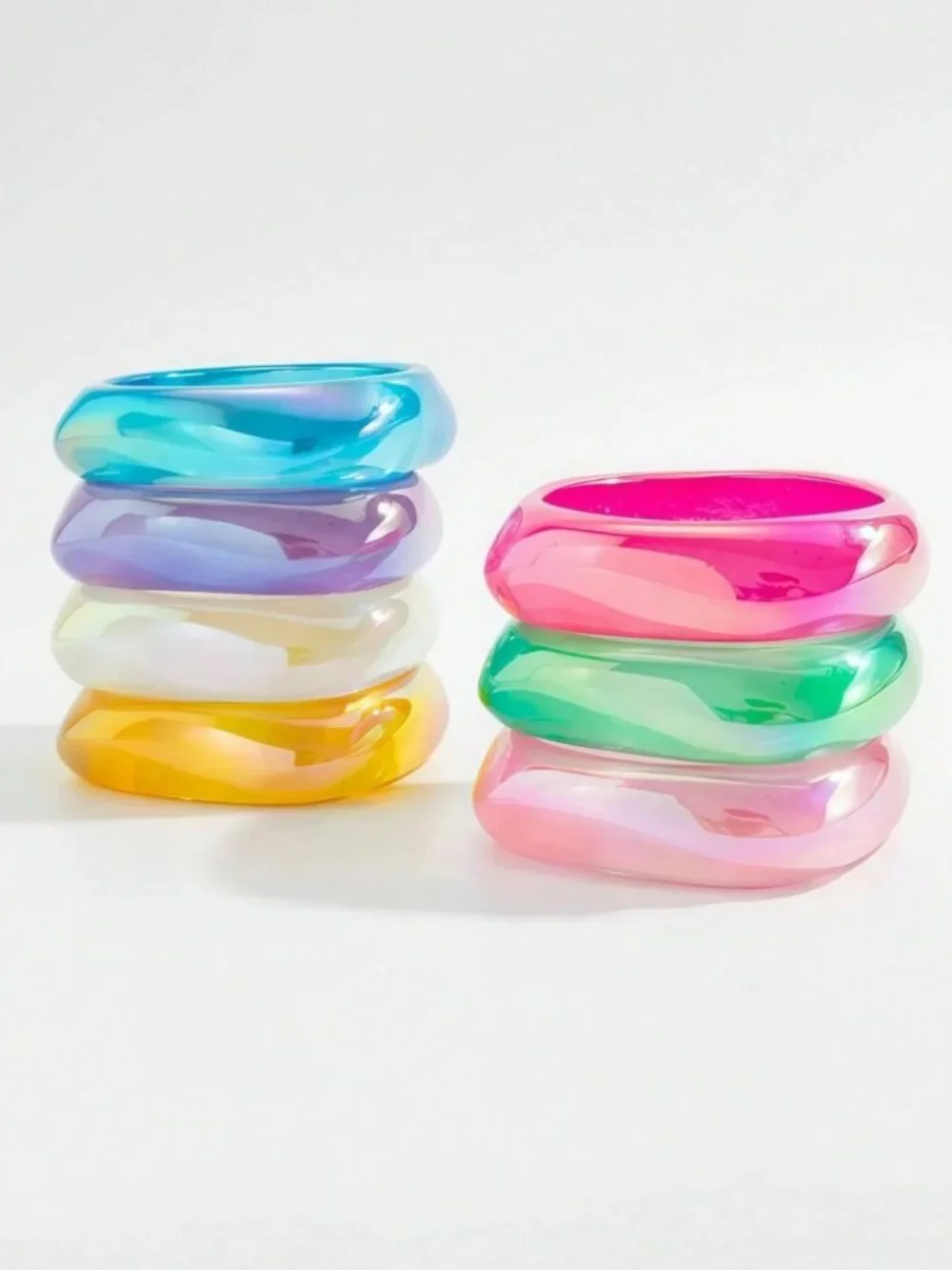 Multicolor Resin Chunky Bangle Set Ombre Glossy Bracelets